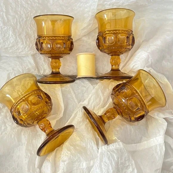 Indiana Glass Kings Crown Amber thumbprint Goblets - Picture 2 of 2